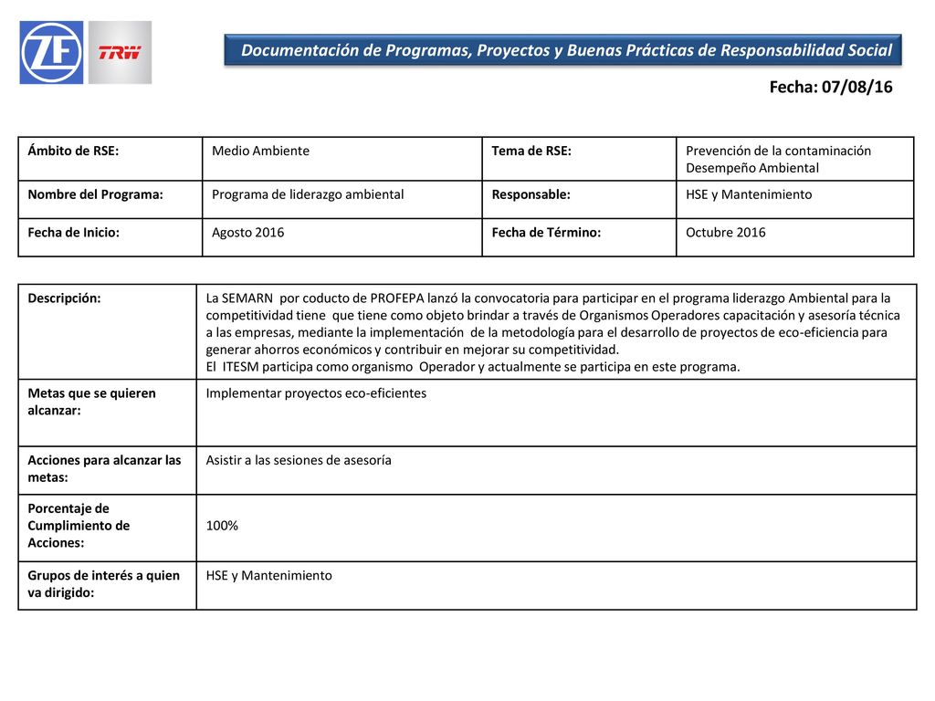 Documentación de Programas, Proyectos y Buenas Prácticas de Responsabilidad Social