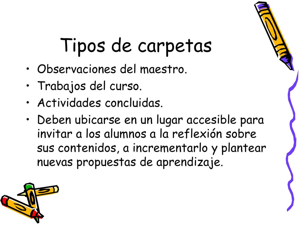 Tipos de carpetas Observaciones del maestro. Trabajos del curso.