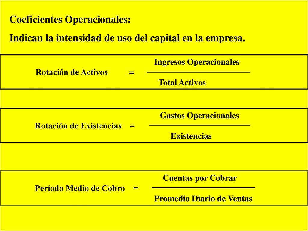 Indican la intensidad de uso del capital en la empresa.