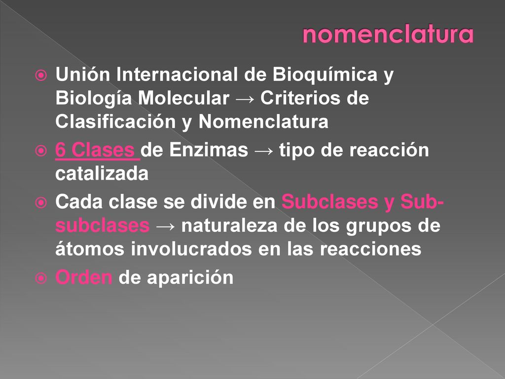 nomenclatura Unión Internacional de Bioquímica y Biología Molecular → Criterios de Clasificación y Nomenclatura.