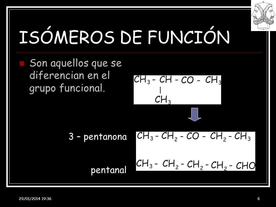 ISÓMEROS DE FUNCIÓN Son aquellos que se diferencian en el grupo funcional. 3 – pentanona. pentanal.