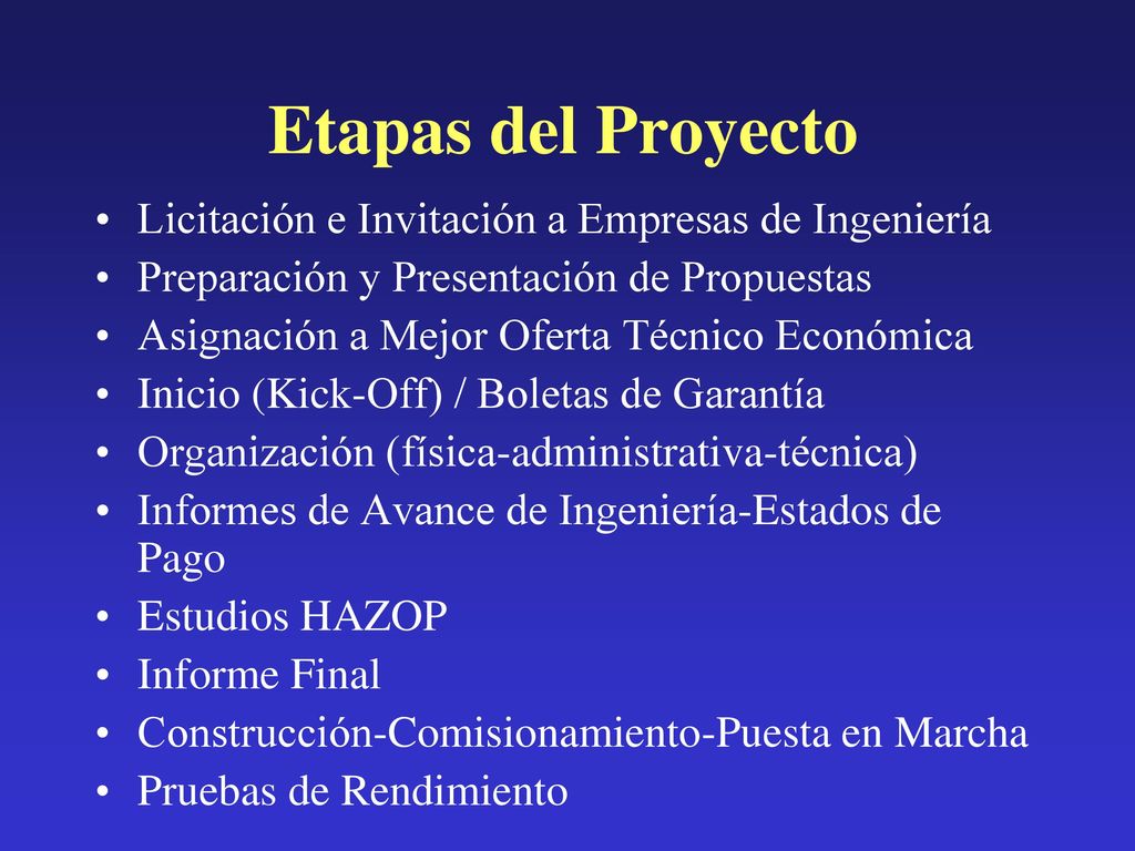 Etapas del Proyecto Licitación e Invitación a Empresas de Ingeniería