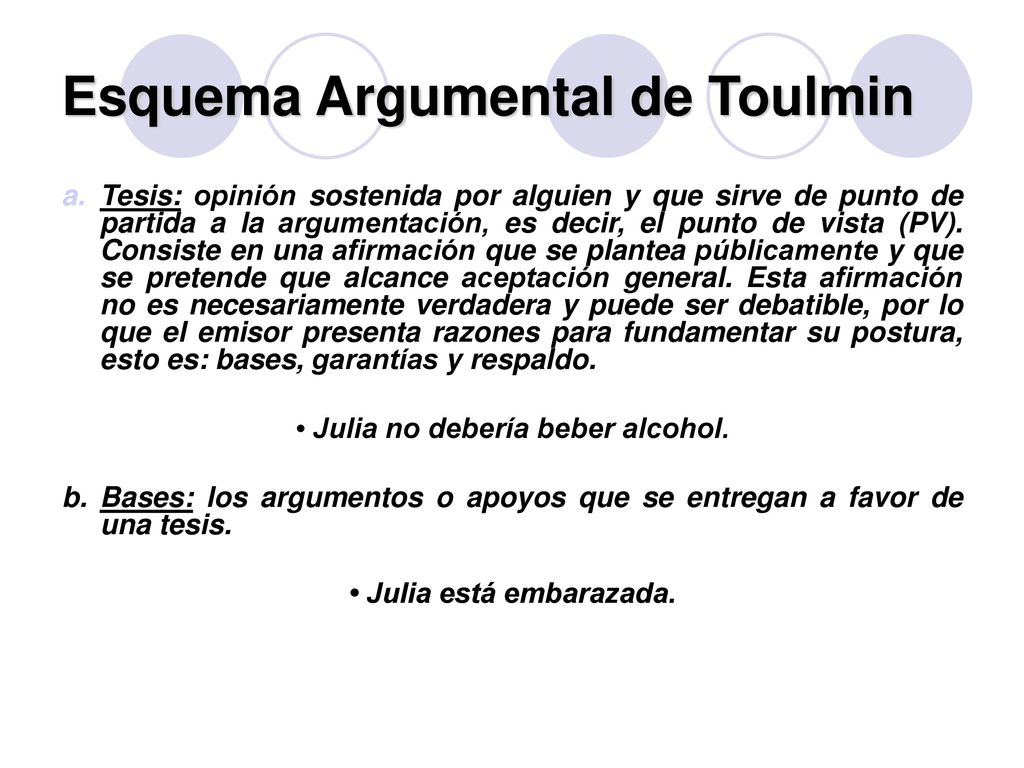 • Julia no debería beber alcohol. • Julia está embarazada.