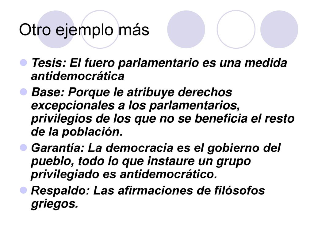 Otro ejemplo más Tesis: El fuero parlamentario es una medida antidemocrática.