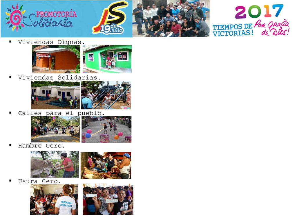 Viviendas Dignas. Viviendas Solidarias. Calles para el pueblo. Hambre Cero. Usura Cero.