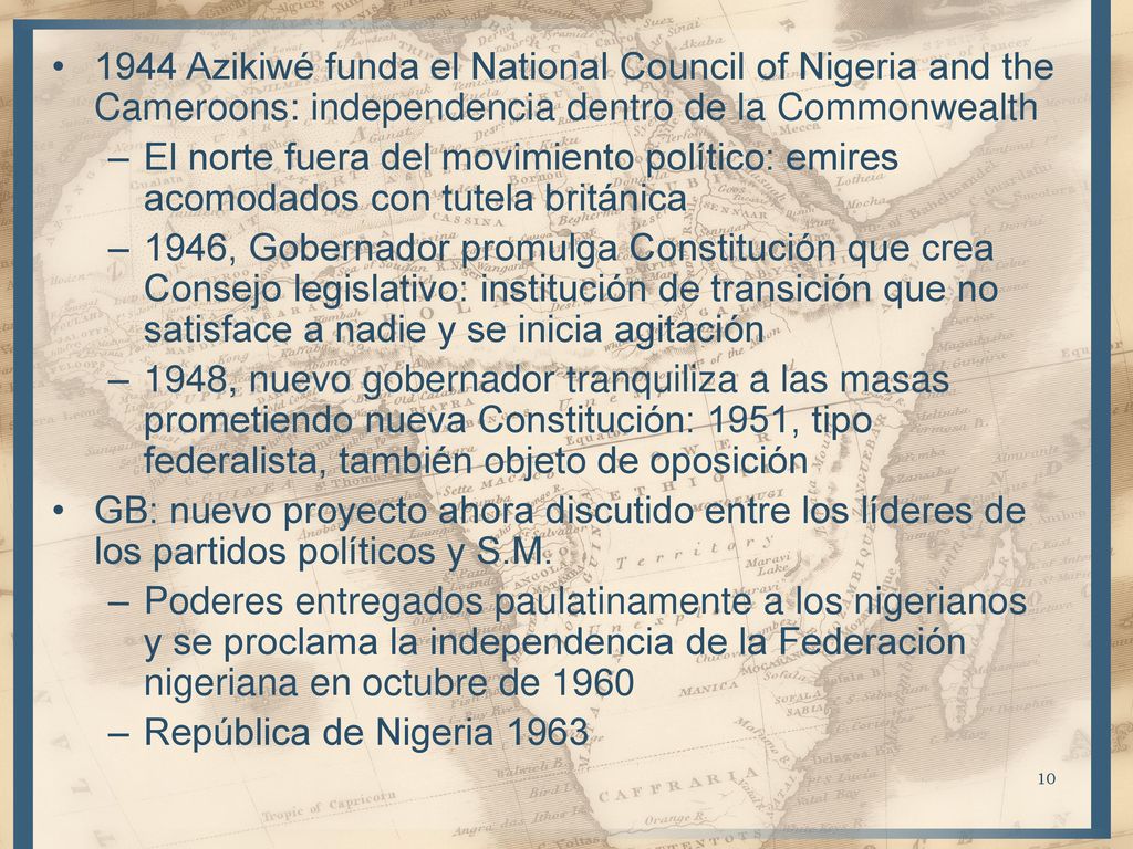1944 Azikiwé funda el National Council of Nigeria and the Cameroons: independencia dentro de la Commonwealth