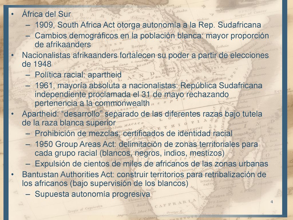 África del Sur 1909, South Africa Act otorga autonomía a la Rep. Sudafricana.
