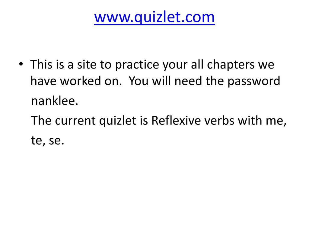 This is a site to practice your all chapters we have worked on. You will need the password.