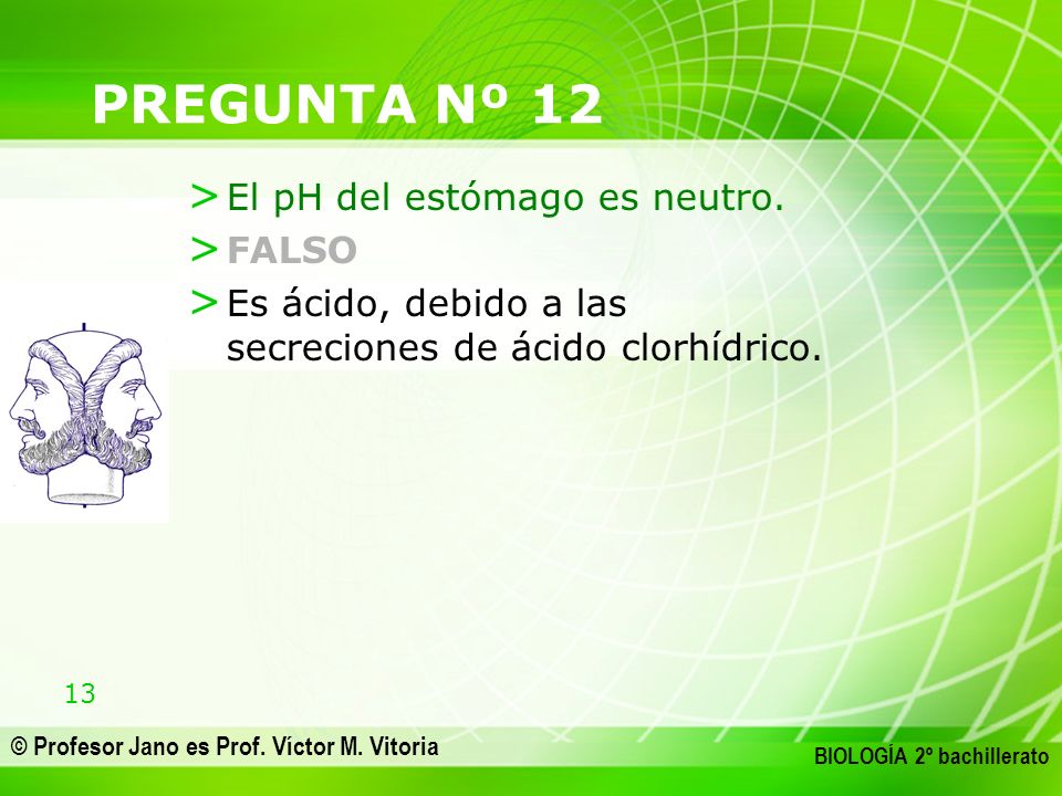 PREGUNTA Nº 12 El pH del estómago es neutro. FALSO
