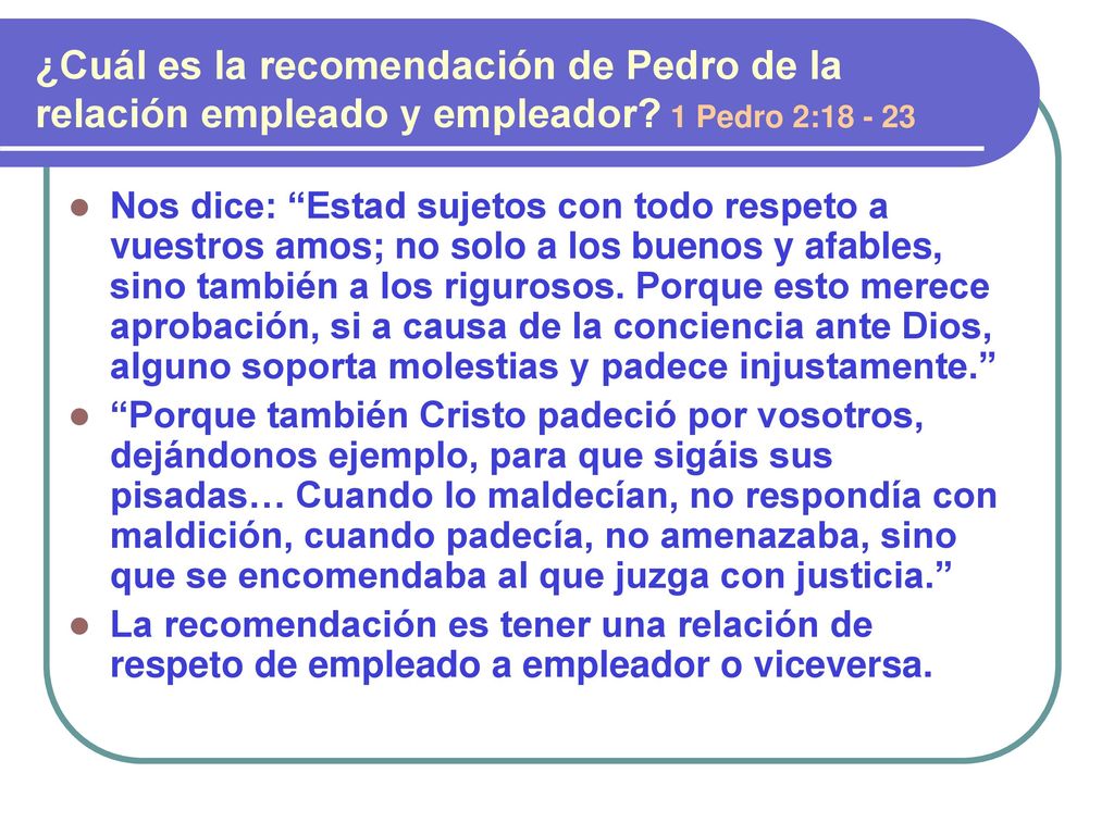 ¿Cuál es la recomendación de Pedro de la relación empleado y empleador