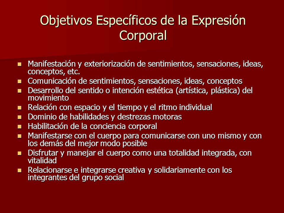 Objetivos Específicos de la Expresión Corporal