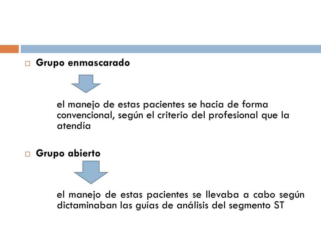 Grupo enmascarado el manejo de estas pacientes se hacia de forma convencional, según el criterio del profesional que la atendía.