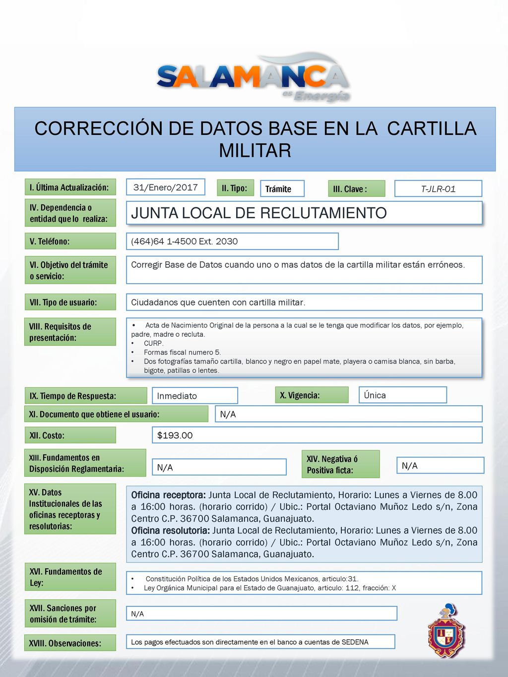 CORRECCIÓN DE DATOS BASE EN LA CARTILLA MILITAR