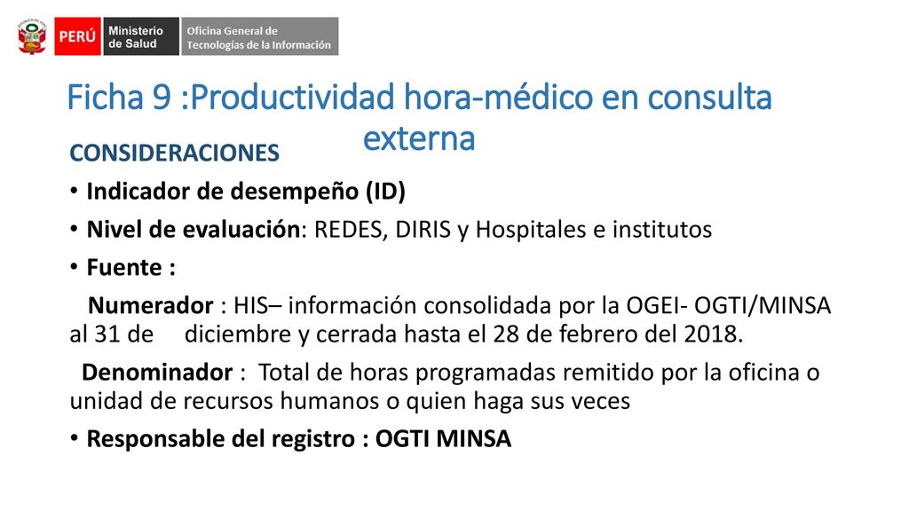 Ficha 9 :Productividad hora-médico en consulta externa