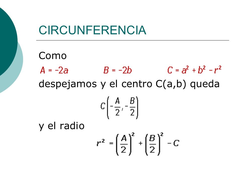 CIRCUNFERENCIA Como despejamos y el centro C(a,b) queda y el radio