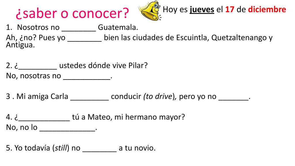 ¿saber o conocer Hoy es jueves el 17 de diciembre