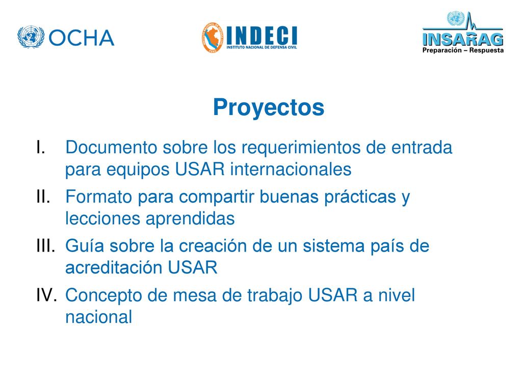 Proyectos Documento sobre los requerimientos de entrada para equipos USAR internacionales.