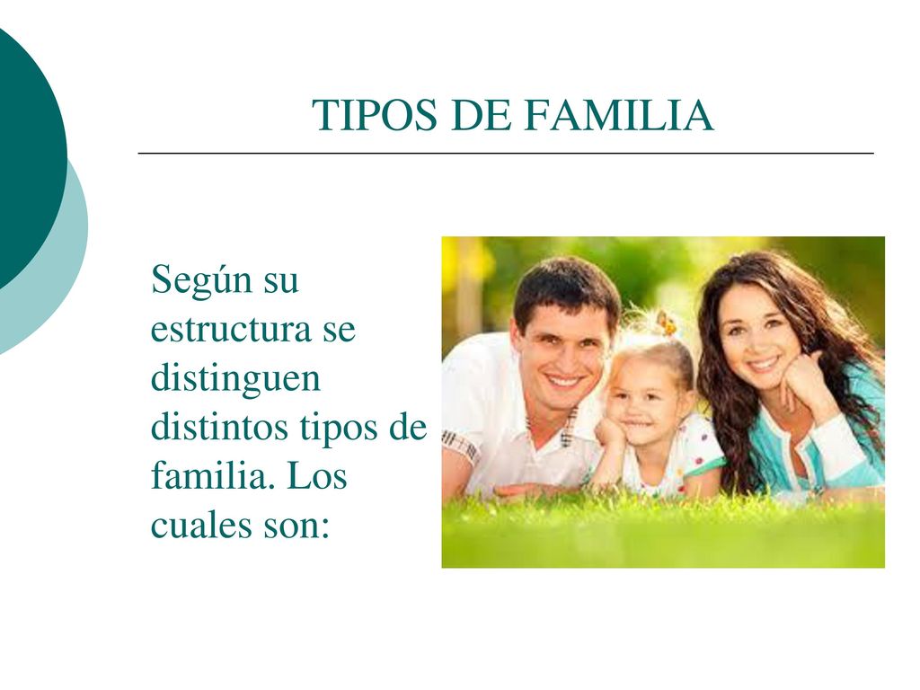 TIPOS DE FAMILIA Según su estructura se distinguen distintos tipos de familia. Los cuales son: