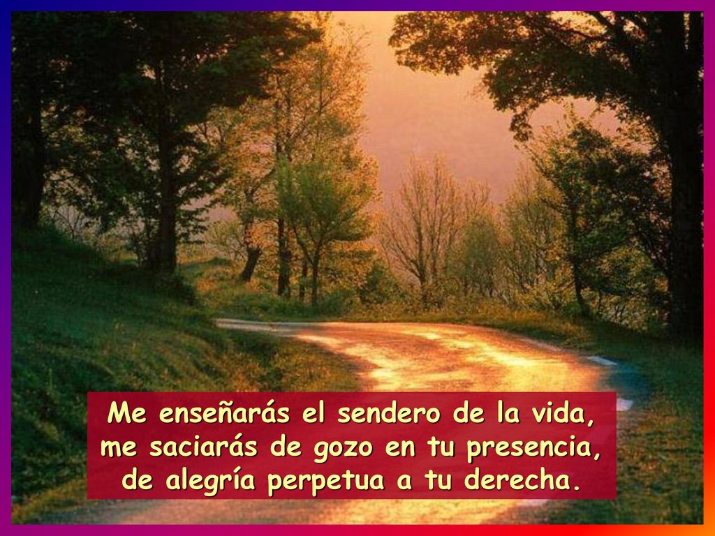 Me enseñarás el sendero de la vida, me saciarás de gozo en tu presencia, de alegría perpetua a tu derecha.