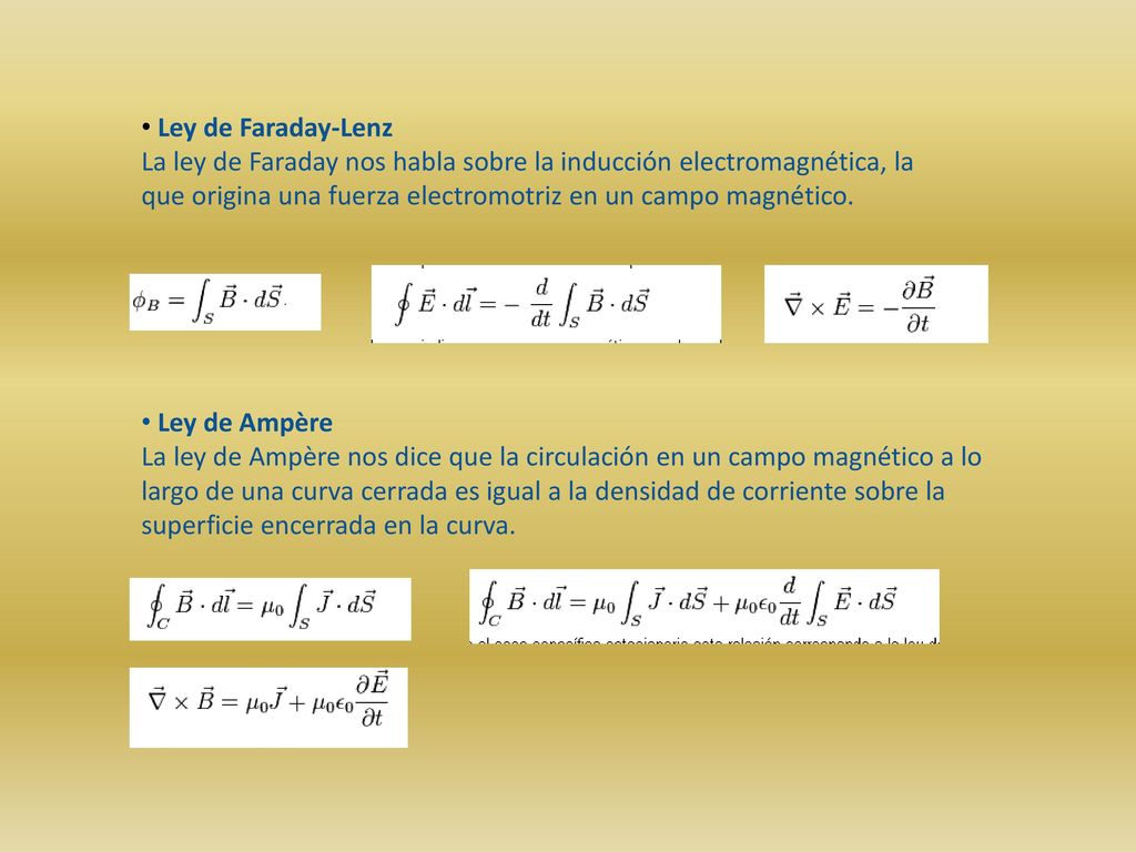 Ley de Faraday-Lenz La ley de Faraday nos habla sobre la inducción electromagnética, la que origina una fuerza electromotriz en un campo magnético.