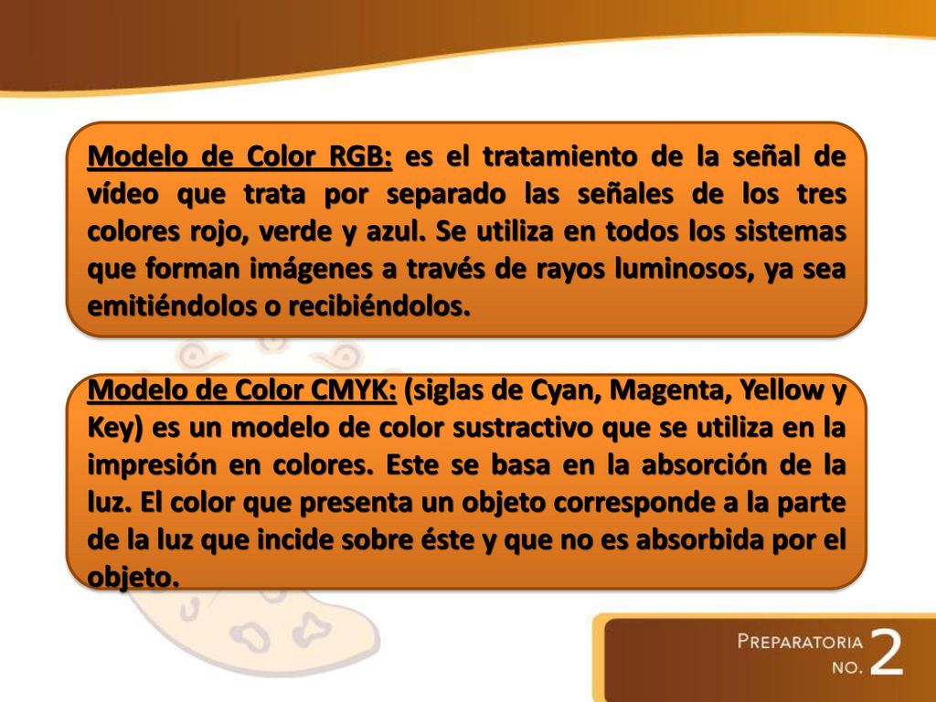 Modelo de Color RGB: es el tratamiento de la señal de vídeo que trata por separado las señales de los tres colores rojo, verde y azul. Se utiliza en todos los sistemas que forman imágenes a través de rayos luminosos, ya sea emitiéndolos o recibiéndolos.