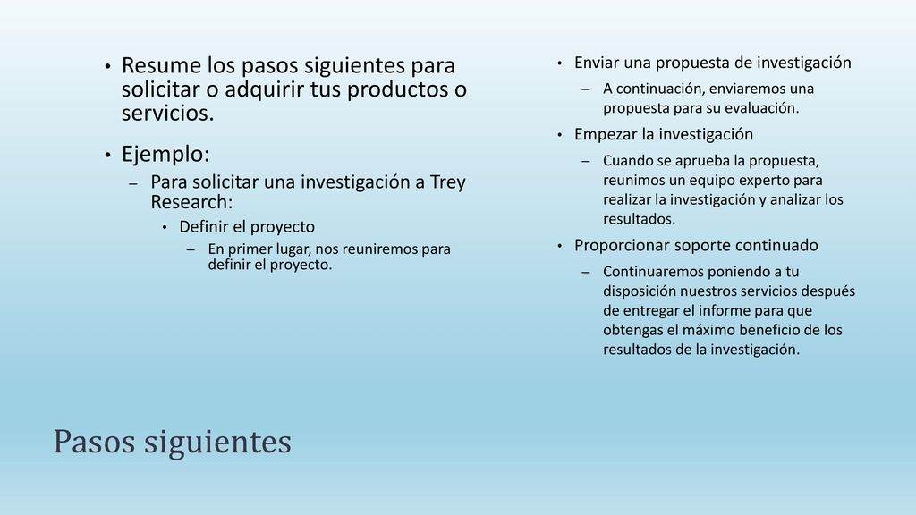 Resume los pasos siguientes para solicitar o adquirir tus productos o servicios.