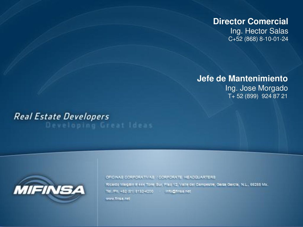 Director Comercial Jefe de Mantenimiento Ing. Hector Salas