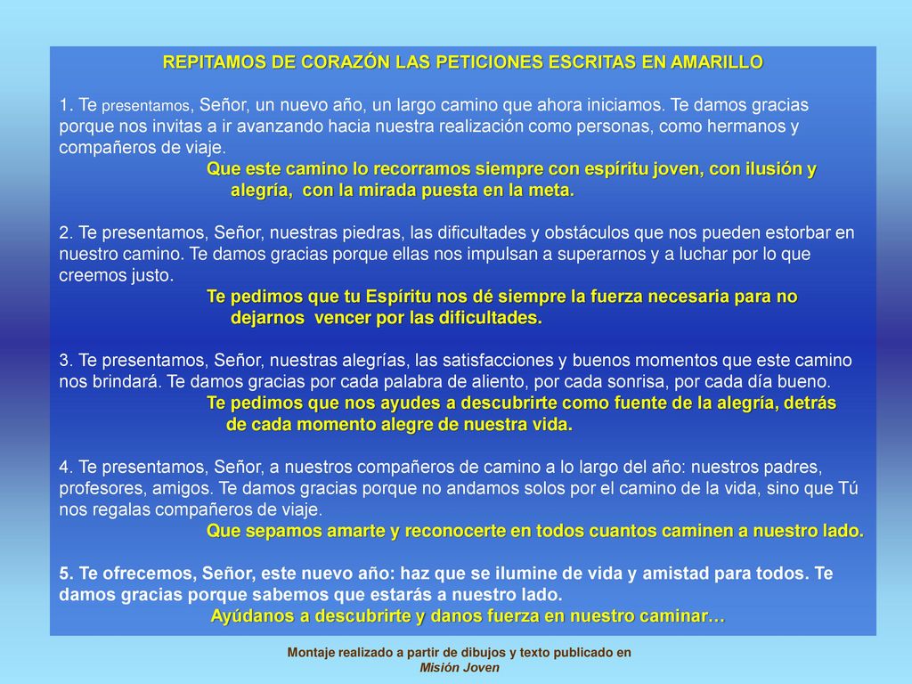 REPITAMOS DE CORAZÓN LAS PETICIONES ESCRITAS EN AMARILLO