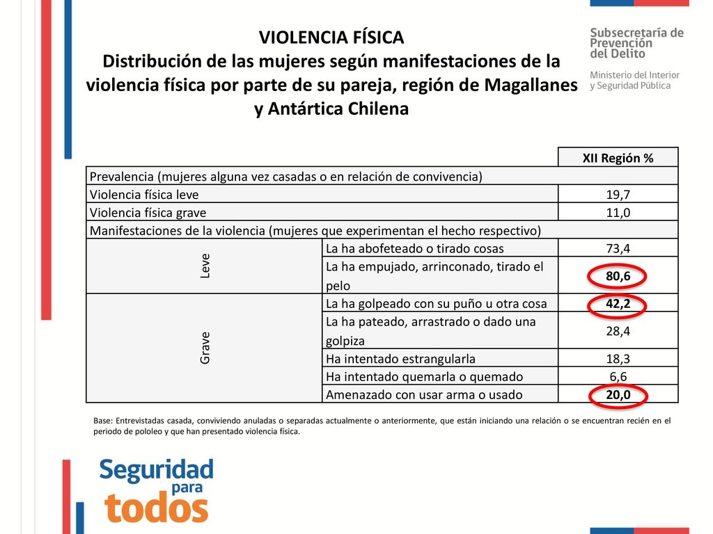 VIOLENCIA FÍSICA Distribución de las mujeres según manifestaciones de la violencia física por parte de su pareja, región de Magallanes y Antártica Chilena