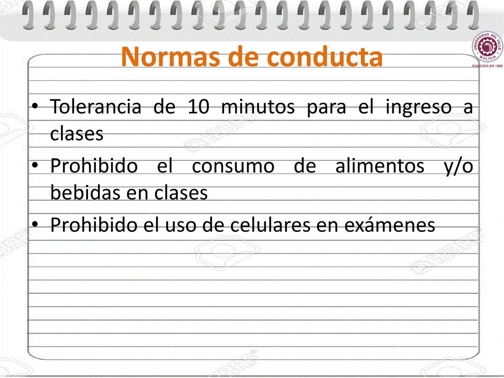 Normas de conducta Tolerancia de 10 minutos para el ingreso a clases
