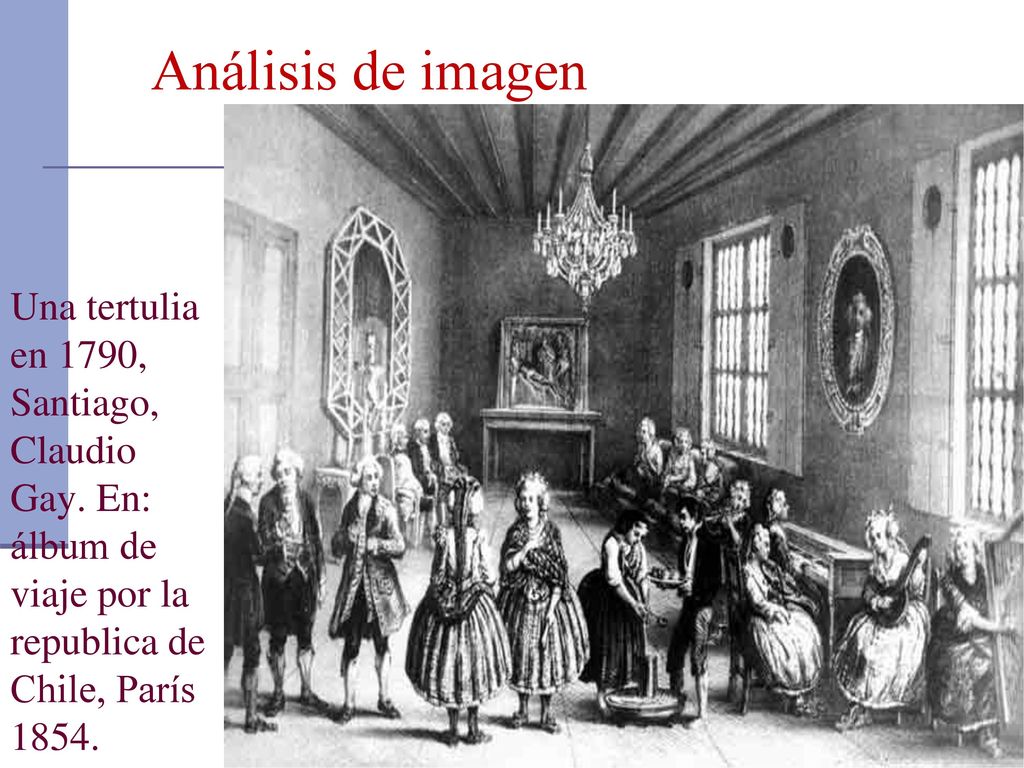 Análisis de imagen Una tertulia en 1790, Santiago, Claudio Gay.