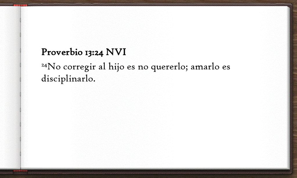 Proverbio 13:24 NVI 24No corregir al hijo es no quererlo; amarlo es disciplinarlo.