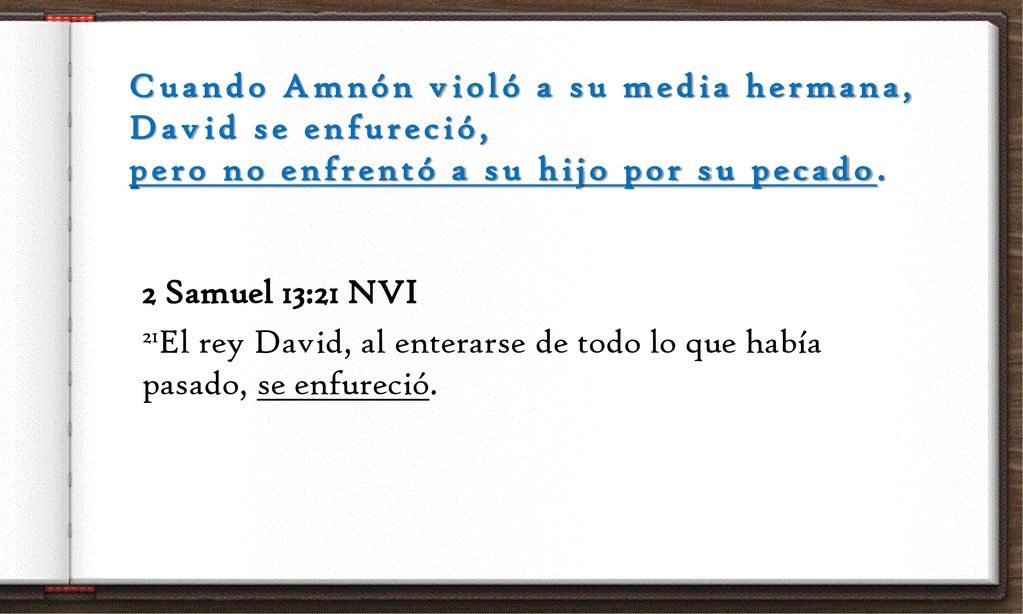 Cuando Amnón violó a su media hermana, David se enfureció, pero no enfrentó a su hijo por su pecado.