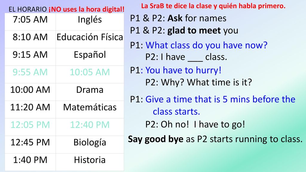 La SraB te dice la clase y quién habla primero.