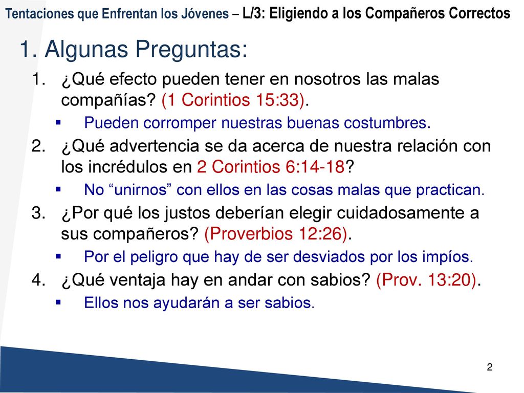 Tentaciones que Enfrentan los Jóvenes – L/3: Eligiendo a los Compañeros Correctos