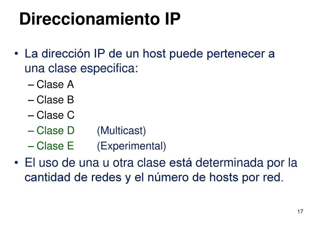 Redes I TECSUP. Direccionamiento IP. La dirección IP de un host puede pertenecer a una clase especifica: