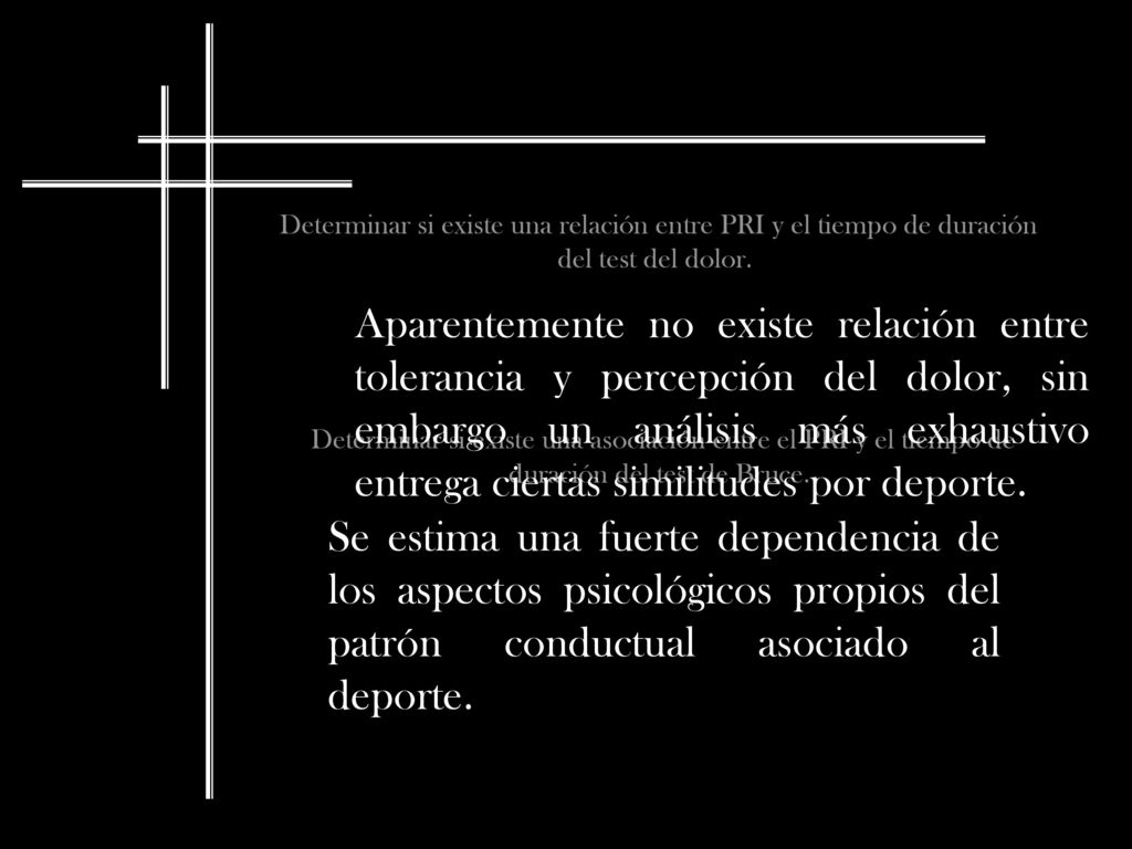 Determinar si existe una relación entre PRI y el tiempo de duración del test del dolor.