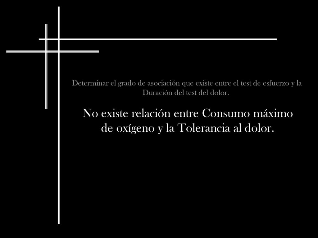 Determinar el grado de asociación que existe entre el test de esfuerzo y la Duración del test del dolor.