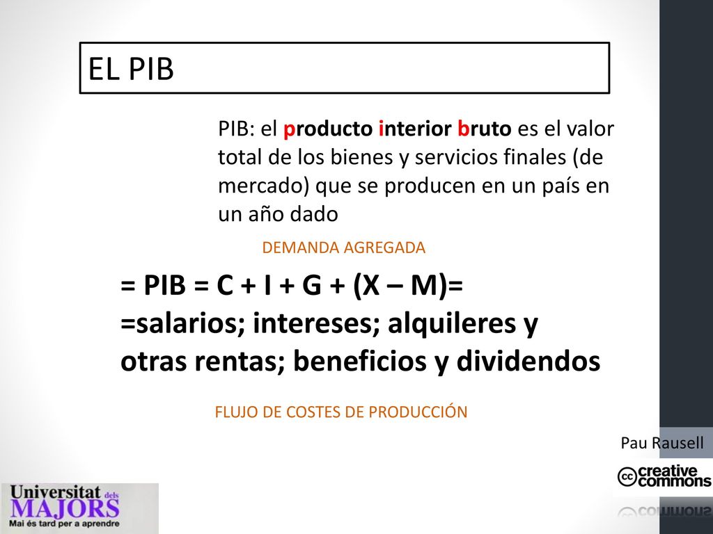 EL PIB = PIB = C + I + G + (X – M)=