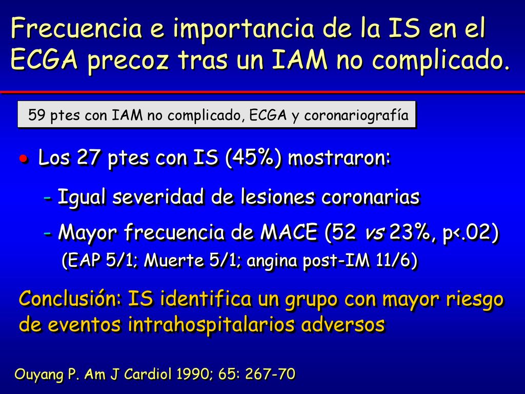 Frecuencia e importancia de la IS en el ECGA precoz tras un IAM no complicado.