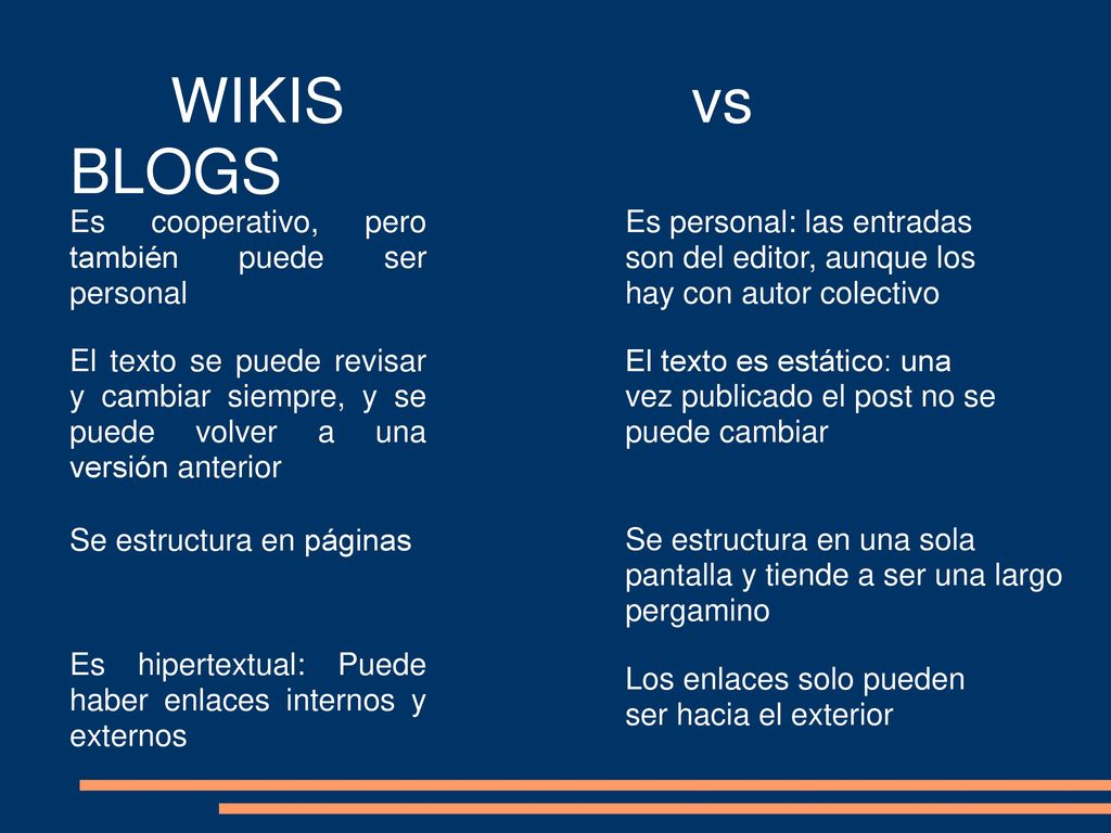 WIKIS vs BLOGS Es cooperativo, pero también puede ser personal