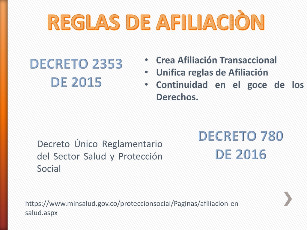REGLAS DE AFILIACIÒN DECRETO 2353 DE 2015 DECRETO 780 DE 2016