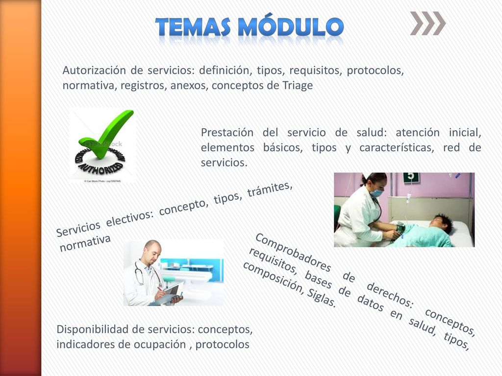 TEMAS MÓDULO Autorización de servicios: definición, tipos, requisitos, protocolos, normativa, registros, anexos, conceptos de Triage.