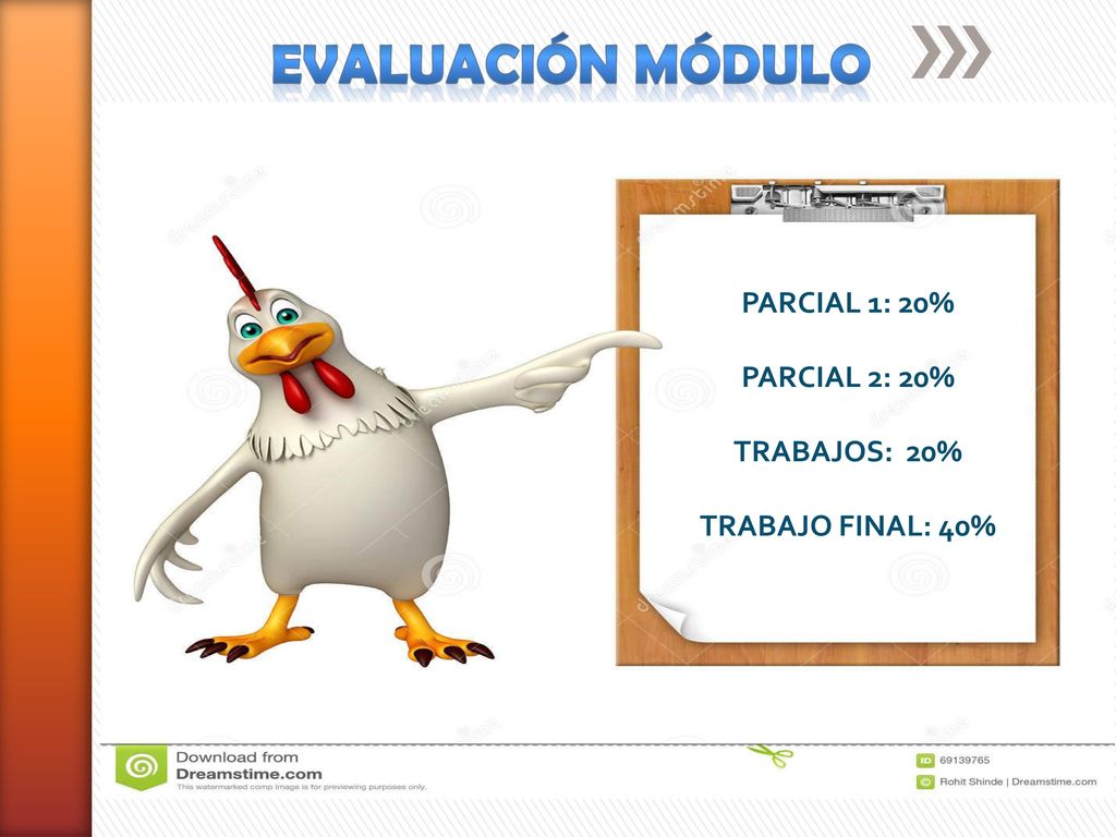 EVALUACIÓN MÓDULO PARCIAL 1: 20% PARCIAL 2: 20% TRABAJOS: 20%
