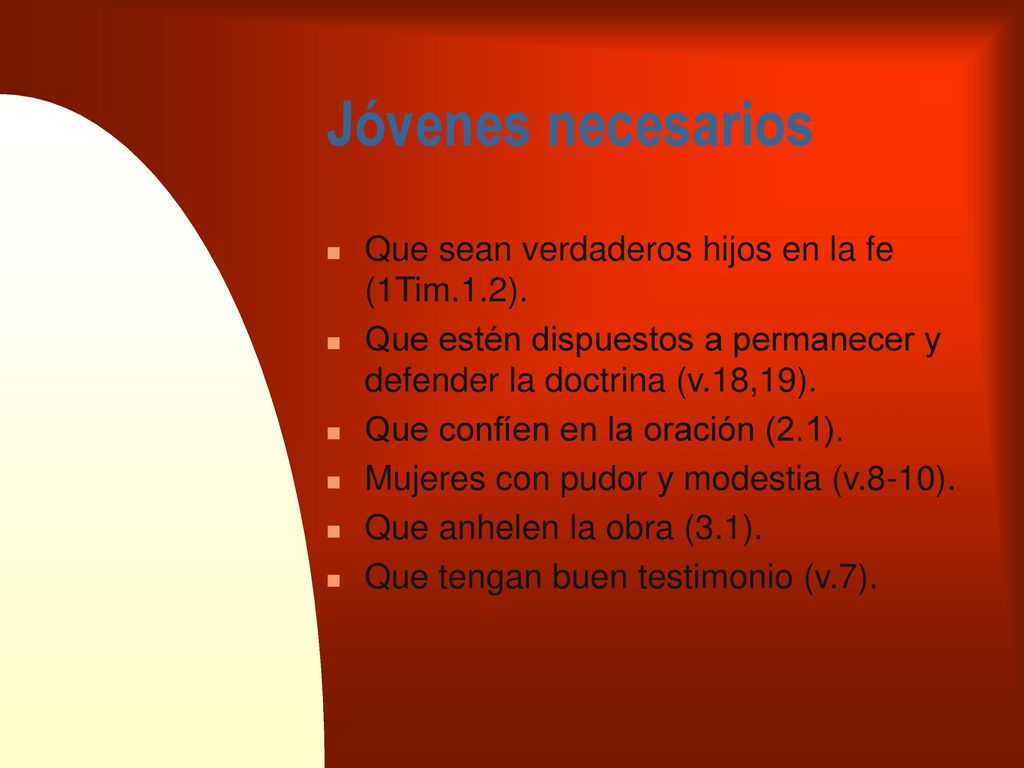 Jóvenes necesarios Que sean verdaderos hijos en la fe (1Tim.1.2).