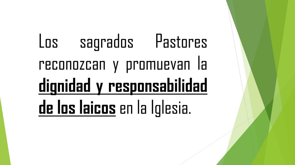 Los sagrados Pastores reconozcan y promuevan la dignidad y responsabilidad de los laicos en la Iglesia.