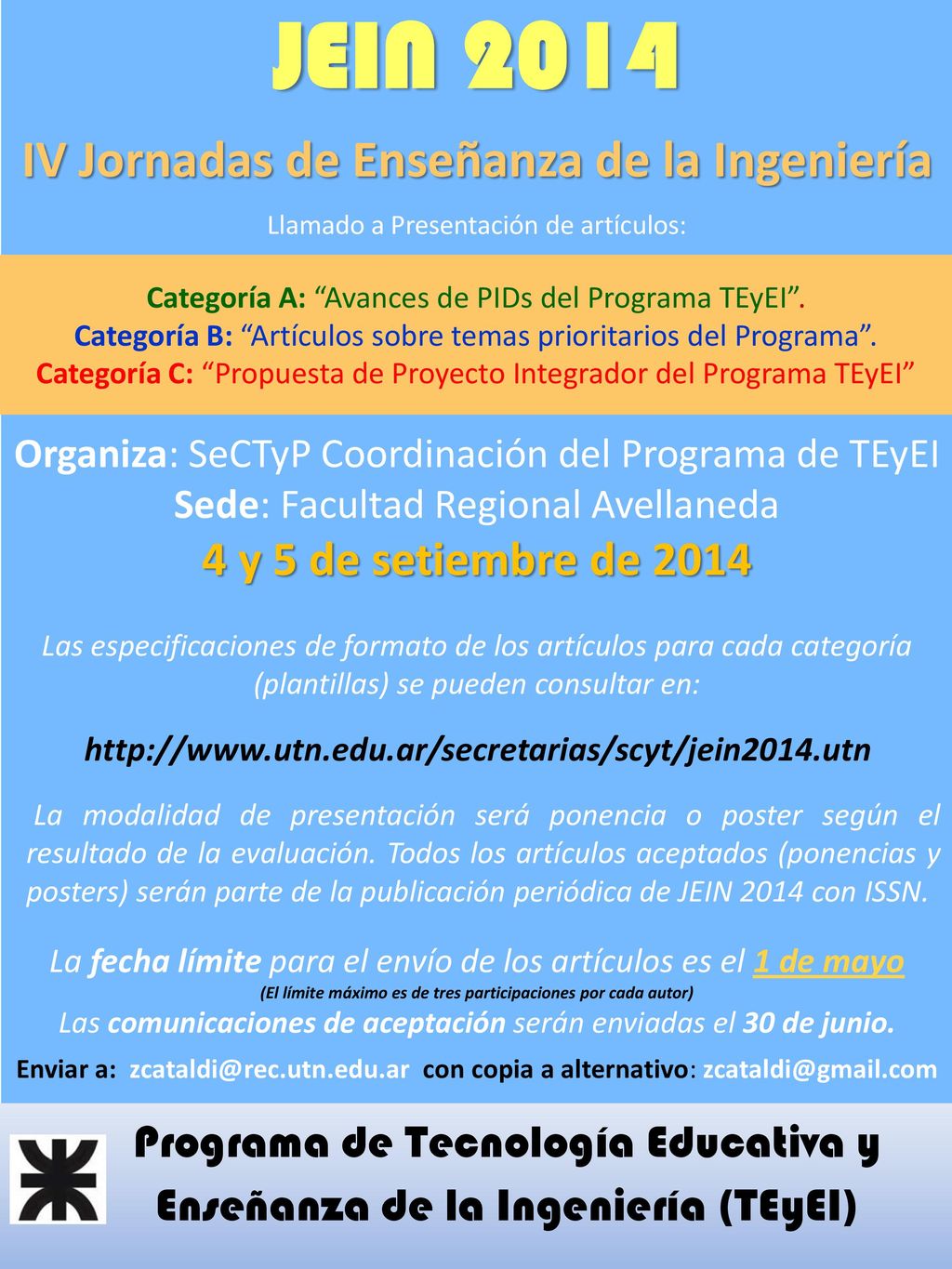 JEIN 2014 IV Jornadas de Enseñanza de la Ingeniería