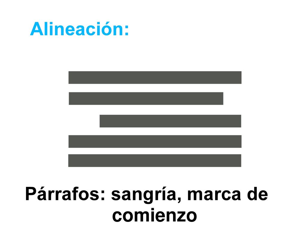 Alineación: Párrafos: sangría, marca de comienzo