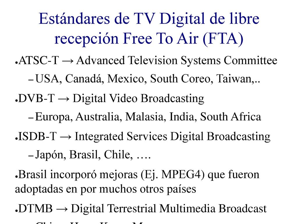 Estándares de TV Digital de libre recepción Free To Air (FTA)