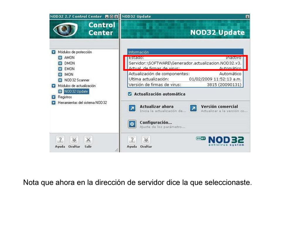 Nota que ahora en la dirección de servidor dice la que seleccionaste.